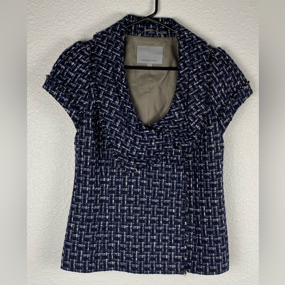 Classiques Entier blue and white tweed cap sleeve blazer women’s size S